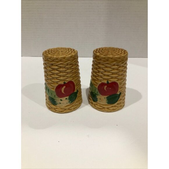 Vintage Salt & Pepper Japan Beige Basket Weave Wicker Fruit Vegetables 3.5" - Picture 11 of 11